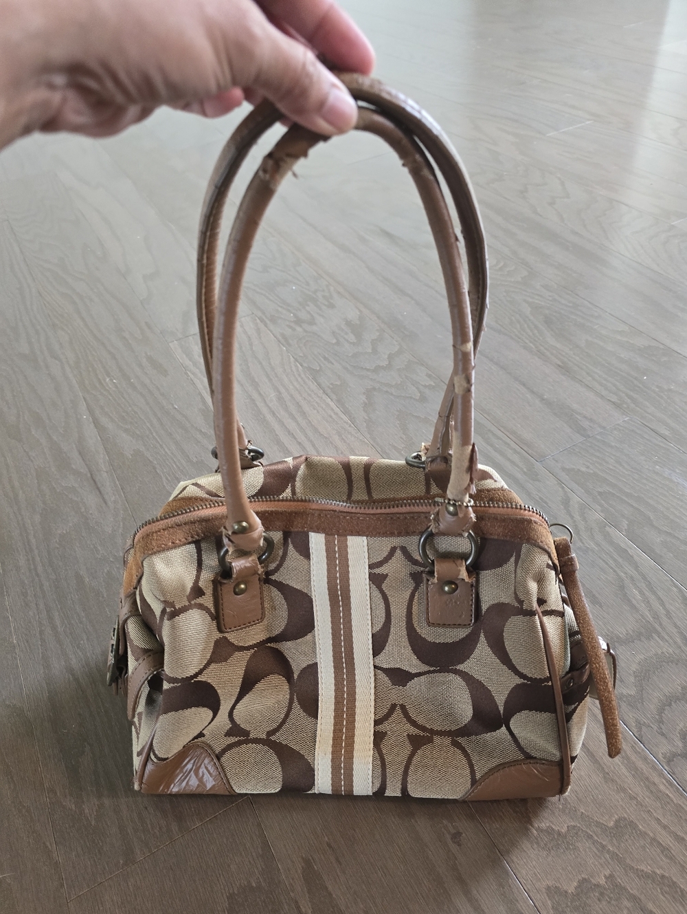 COACH Brown Patterned Canvas Satchel Handbag